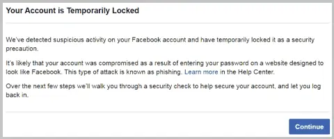 Facebook Account Temporarily Locked