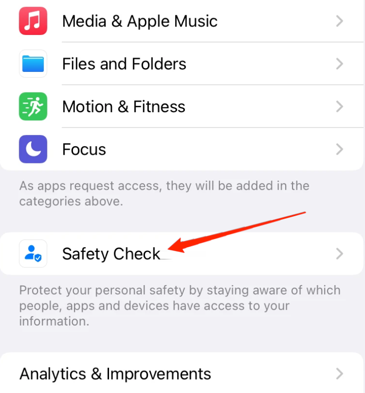 Safety Check on iPhone